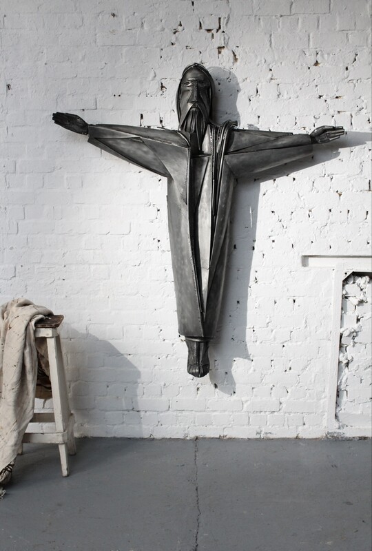 Christ , by the Belgian sculptor Roger Bonduel (1930-2019) in welded and patinated steel