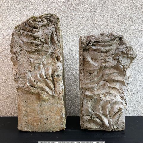 two (2) monolithic ceramic sculptures works of Hervé Rousseau (born 1955) , unwrought stoneware with thick texture , works and lives at La Borne for sell
