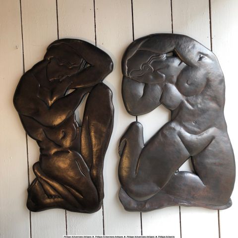 two large bas-reliefs in hammered copper in the spirit of Maillol and classical Greek sculpture for sell