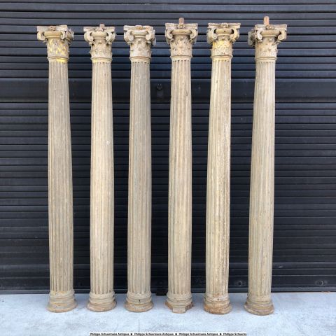 set of six (6) Corinthian wooden polychrome columns, partly gilded, around 1860 for sell