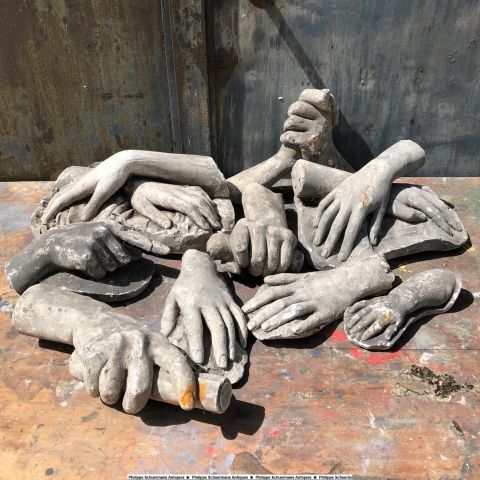 collection of nine (9) plaster hands from an artist studio workshop or Academy of Fine Arts atelier for sell