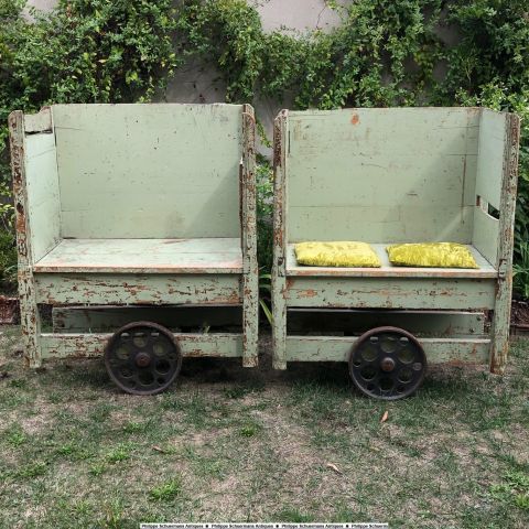 two(2) industrial trolleys for the transport of wire reels in Northern France textile industry for sell