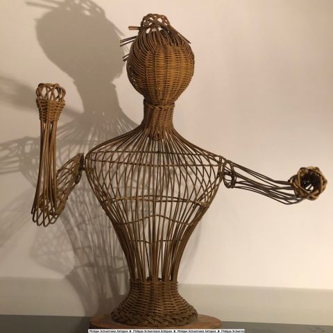 rare wicker display figure or display bust WITH the head, around 1950 for sell
